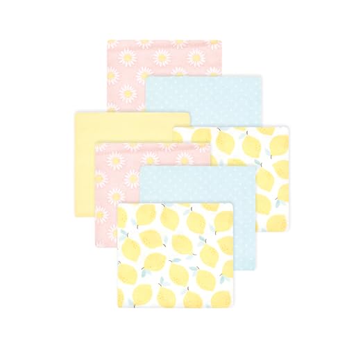 Image of Little Treasure Hudson Baby Cotton Poly Flannel Receiving Blankets Multipack, Yellow Lemon Daisy, 30x30 inches