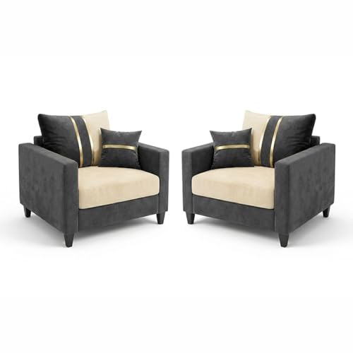 Image of Jester Plush Comfort Sofa Set | 3 Seater + 1 Seater + 1 Seater | Luxury Velvet Suede Fabric | Modern Living Room Sofa | Dark Gray - Cream