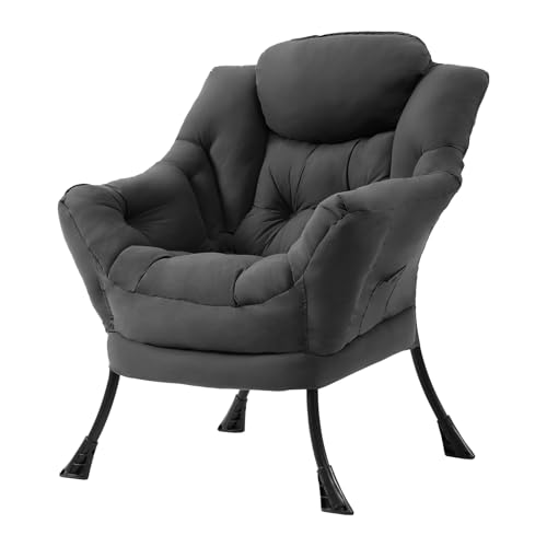 Image of Tiita Lazy Chair, Gray Modern Large Accent Armchair, Comfy Leisure Sofa Reading Chair for Bedroom, Living Room, Dorm Rooms, Garden and Courtyard, Dark Grey