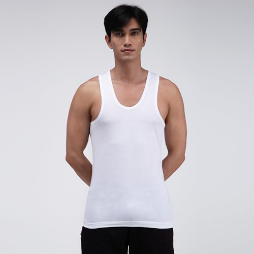 Image of Amul Comfy Men's White Interlock Solid Vest Combo Pack