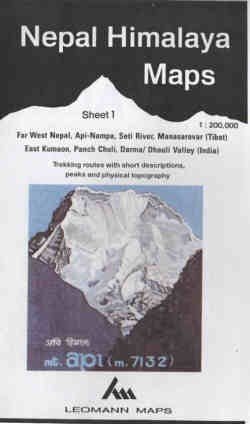 Nepal Himalaya Mountain Maps: Far West Nepal, Api-Nampa, Seti River, Manasarovar (Tibet), East Kumaon, Kali River, Panch Chuli, Darma/Dhali Valley (India) Sheet 1