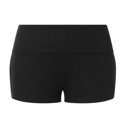 Image of KMBANGI Womens Fold Over Shorts Elastic Waist Y2k Lounge Shorts Foldover Cute Pajama Micro Bottoms Mini Shorts Sleepwear