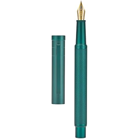 Asvine Dark Green Forest Fountain Pen Fine Nib Classic Design with Converter and Metal Pen Case Set Cover