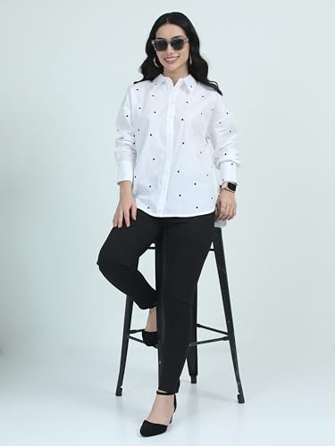 Image of Glam & Chique Women's Button-Down Oversized Shirt with Heart Embroidery S-2XL