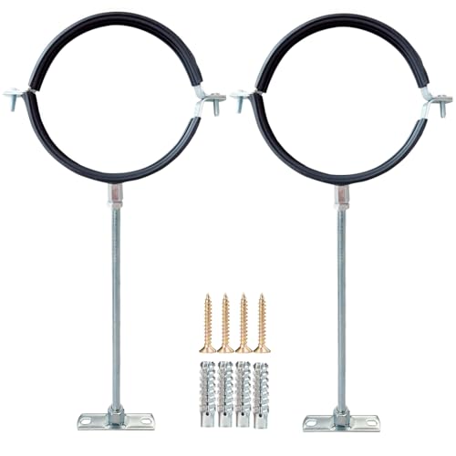 2 Sets Premium Adjustable Pipe Hanger Strap，Heavy Duty Galvanized Iron Stove Pipe Metal Bracket，Wall Support Chimney Round Split Ring Dryer Vent Hose Duct PVC Holder，with All Mounting Screws (4-Inch)
