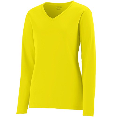 Augusta Sportswear Women's Long Sleeve Wicking T-Shirt, Power Yellow, Medium