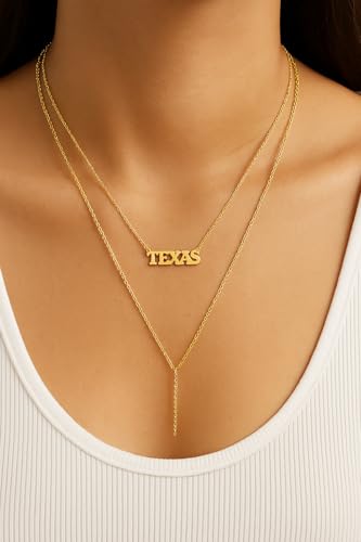 Texas State Pendant Letter Name Necklace 18K Gold Plated Stainless Steel Statement Jewelry for Women High Polished Finished Charm Any Occasion Gift Idea2