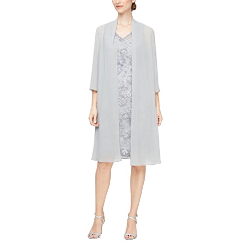 Image of Alex Evenings Women's Short Embroidered Dress with Illusion Jacket
