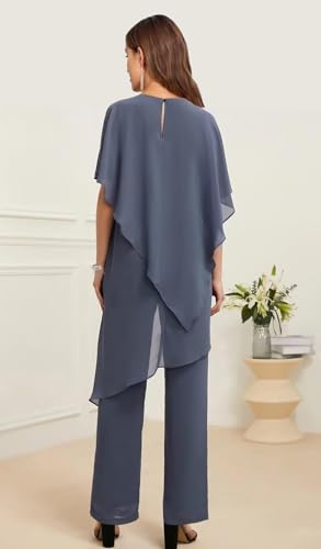 2 Pieces Mother of The Bride Pant Suits for Women Short Sleeve Grandmother Dresses Tiered Chiffon Wedding Guest Outfits3