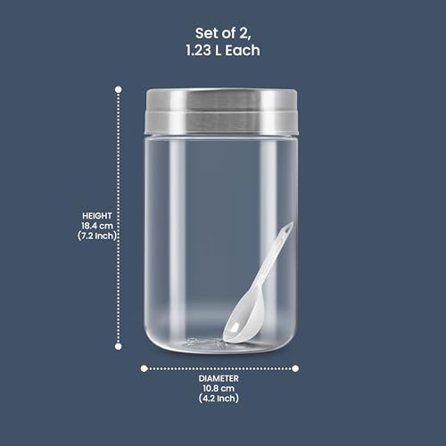 Image of MILTON Steel Seal 1500 Airtight Food Grade Modular Plastic Container | BPA Free, Stackable & Transparent | Wide Mouth with See-Through Lid | Ideal for Cereals, Pulses, Spices, Set of 2, 1500 ml each