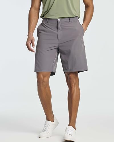Real Essentials 3 Pack: Mens 9" Stretch Golf Shorts with Pockets - Flat Front Casual Work Dress Short for Men3