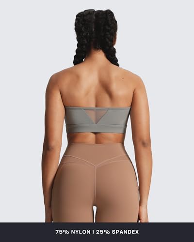 Image of Aoxjox Women's Workout Strapless Bandeau Mesh Bras Training Fitness Running Yoga Crop Tank (Grey, Small)