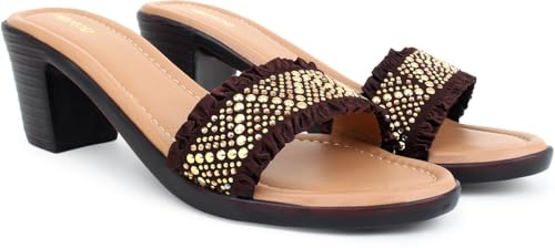 Image of Action Women's Knitted Mule Sandals| Block Heel 10cm| Peep-Toe Design Beige