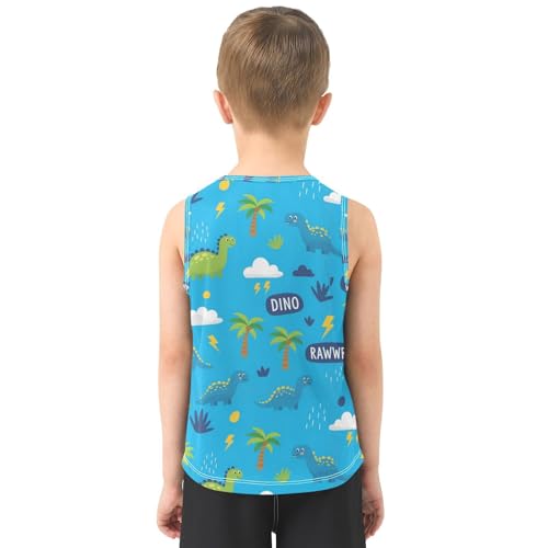 J JOYSAY Dinosaur Rain Blue Boys Tank Top Sleeveless Muscle Shirts Quick Dry Workout Active Sport Kids T-Shirts 3-15T3