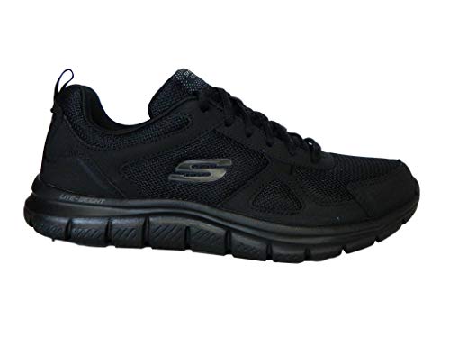 Skechers Homme Track Scloric Shoes, Black Leather Mesh PU Trim, 39 EU