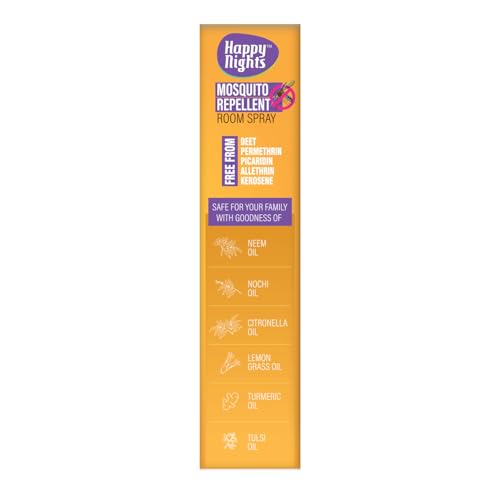 Image of Happy Nights Herbal Mosquito Repellent Room Spray | Orange Fragrance | Effective Protection from Mosquito | Anti Mosquito Spray for Room | Safe for Babies & Pets | 100ml (Pack of 1)