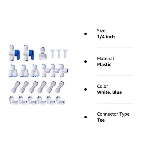 Jbt 1/4" Od Quick Connect Push In To Connect Water Tube Fitting ( Ball Valve + T + L + I + Y + Faucet Connection + End Caps , 24-Pack) #TOP1