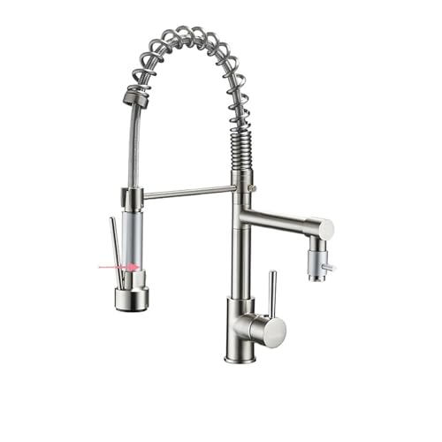 Mitigeur cuisine en laiton avec bec pivotant double et ressort flexible - Brushed Nickel