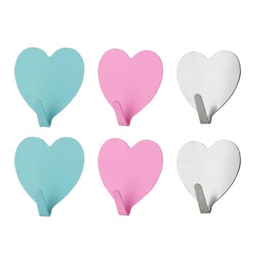 Crochet Adhésif,6 Pièces Acier Inoxydable Crochet Adhesif Mural Crochet Mural, Colorés Forme de Coeur Crochet Adhesif Crochet Mural Adhesif, Étanche Patere Salle de Bain Crochet Mural Adhesif