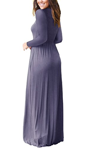 GRECERELLE Women's Long Sleeve Loose Plain Maxi Dresses Casual Long Dresses with Pockets Purple Gray-Medium