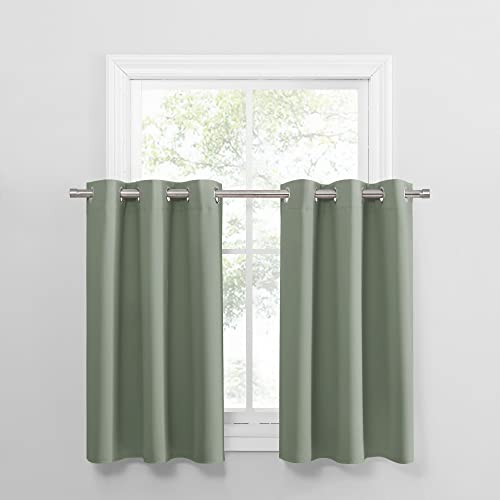 Pony Dance Sage Green Curtains For Kitchen, (34W X36L In, Sage Green, Set Of 2) Kitchen Short Curtains Blackout Tiers Elegant Room Panels With Grommet Top For Half Window #TOP30