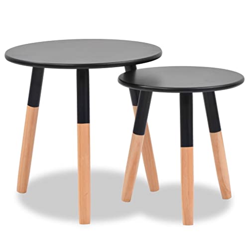 Roanoer Black Round Side Table Set of 2, 18.9"x15" Matte