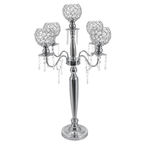 NAIXING 4Pcs Acrylic 5-Arm Crystal Candelabra Centerpieces Silver Candlesticks Holder Crystal Candle Holder for Wedding Dinner Party (Silver)