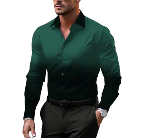 BERCIELY Shirt Décontractée Homme Shirt À Manches Longues Homme Shirt À Col Roulé Homme Shirt À Imprimé Numérique Confortable Et Ample Homme D-Green XXL