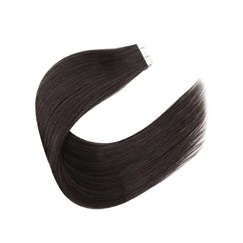 Image of Sixstarhair Off Black Tape In Hair Extensions Black Brown Hair Extensions For Women Seamless Tape In Extensions Remy Human Hair 20 Pieces 50g per Pack [Color 1B 16inch]