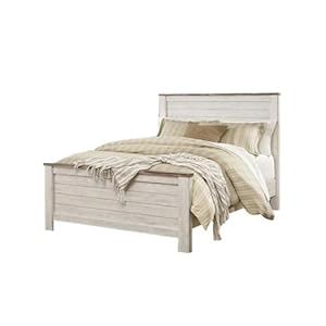 Ashley Furniture Willowton 65 W x 87 D Farmhouse Wood Queen Sized Panel Bed in Whitewash Finish