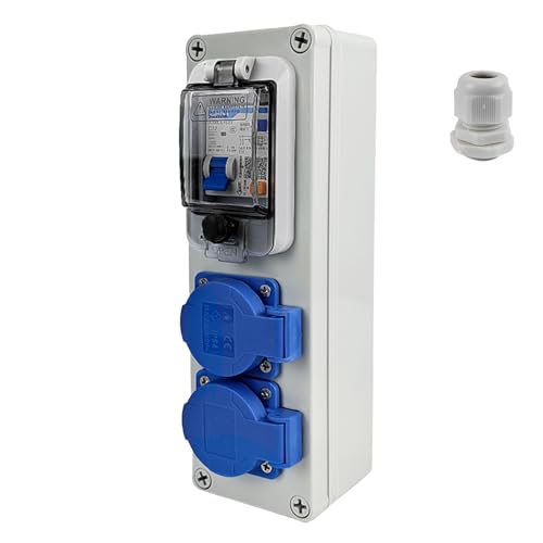 Baustromverteiler 16a mit fi Schalter Steckdose 250V 2P Leistungsschalter, Stromverteiler 16a, Stromverteiler Außen, Hängeverteiler für Indoor/Outdoor-Bereich, Werkstätten und Fabriken IP54 (1)