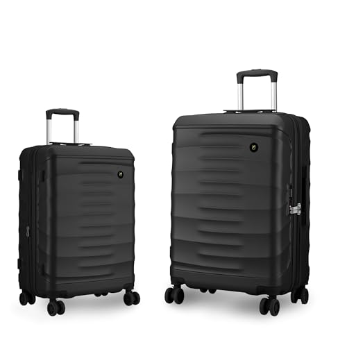 Image of Maleta Crescent Cabin and Large Size |20'' and 28''|TSA Lock,Expandable,Anti-Theft Zipper,Wet-Dry Compartment| Trolley Bag Set of 2 | Luggage Bags | Suitcase (Black, Set of 2 (Small-Large))