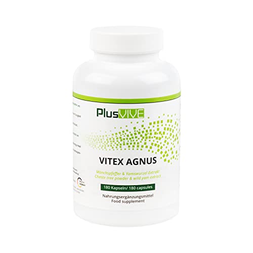 PlusVive - Vitex Agnus Mönchspfeffer Kapseln - hochdosiert: 250 mg Mönchspfeffer plus 100 mg Yamswurzel pro Kapsel - 180 vegane Kapseln Cover