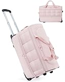 BAGSMART 40L Rolling Duffle Bag with Wheels and Handle, TSA Underseat Carry On Bags for Travel with Shoe Compartment, Pink