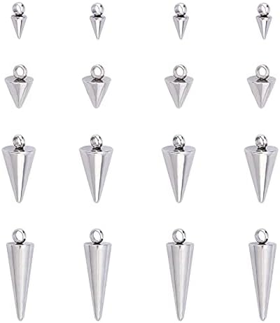 UNICRAFTALE about 48pcs 4 Sizes Spike Pattern Charms 304 Stainless Steel Pendants Metal Cone Charms Small Hole Pendants for DIY Necklaces Jewelry Making Accessory, 6.5-18mm