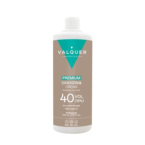VALQUER Agua Oxigenada Premium en Crema 40 Volúmenes 12% | Oxidante Perfumado para Coloración Permanente y Decoloración Capilar con Aceite de Argán | Uso Profesional | 1L