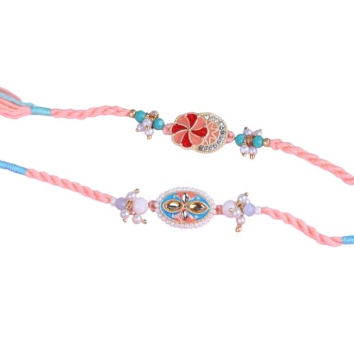 Image of Traditional Handmade Beaded Rakhi For Raksha Bandhan| Hand Bracelet For Brother| Wrist Band For Bhaiya & Bhabhi | Trendy Combination Designs Protective Thread Combo-Set Of 2