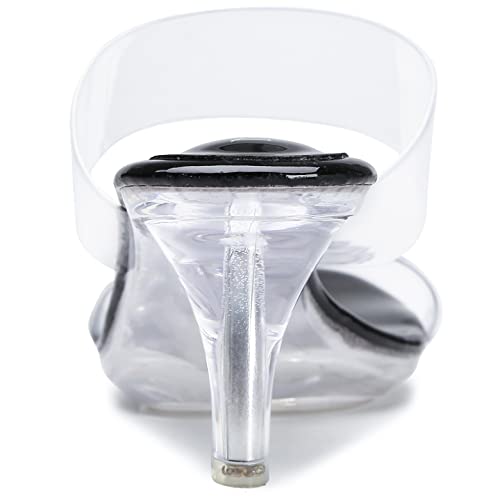 Image of NBUUNBU Clear Heels for Women Silver Black Heels Little Platform Sexy High Heels Sandals Stiletto Kitten Open Toe Dress Shoes Comfortable Double Transparent Strap Heeled Sandals Mule