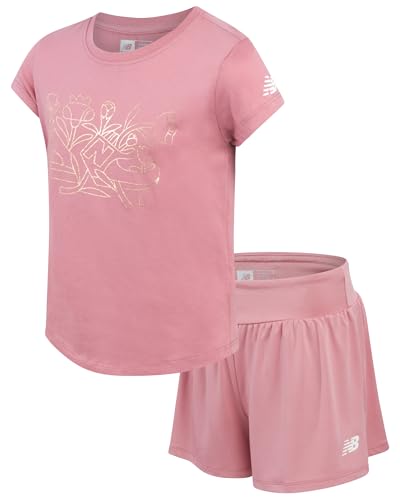 Image of New Balance Girls Athletic Skort Set - 2 Piece Active Short Sleeve Girls Shirts & Tennis Scooter Skirt Clothing Set