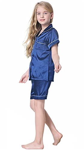 Image of Schbbbta Girls & Women Satin Pajamas Set, 2Piece Silk Nightwear Button-Down Sleepwear for Teen Kids, 3 Years - Women XXL