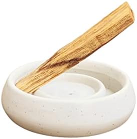 Encendida Palo Santo Holder – Modern White Incense Holder w/ 2 Incense Sticks – Round Ceramic Incense Burner & Smudge Kit – Peruvian Palo Santo Sticks w/Mint and Citrus Notes – Palo Santo Wood
