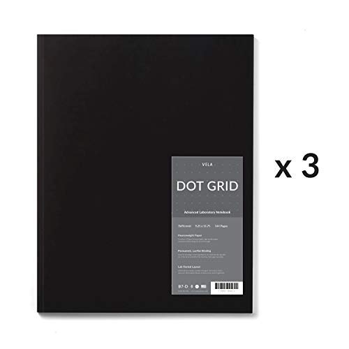 Vela Sciences B7-D Expanded Softcover Lab Notebook, 9.25 x 11.75 in, 144 Pages, Gray Cover (5mm Dot Grid+, 3-Pack)