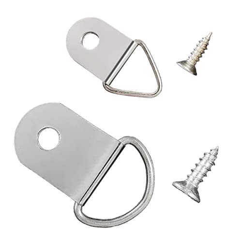 Image of 200 Pcs Heavy Duty D-Rings Picture Hangers, Double Hole D-Rings with Screws Bulk for Hanging Photo, Paintings, Artwork, Mirror, Clock and etc (200 Screws Included) (200)