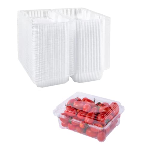 Paquete de 50 cajas de embalaje de plástico transparente con agujeros. Caja de plástico repetible de 7x5.5x2.5 pulgadas, caja de frutas y verduras, utilizada para sostener frutas, verduras, ensaladas Cover