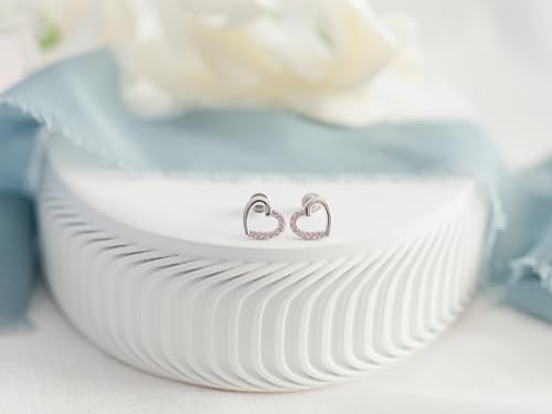 Cherished Moments Children's Sterling Silver or 14k Gold Plated Floating Heart Screw Back Earrings with Pink or Clear CZ's for Babies, Little Girls, Kids and Toddlers4
