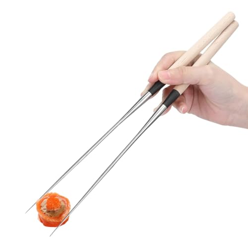 Palillos reutilizables de acero inoxidable de 18 cm con mango de madera para sushi 3