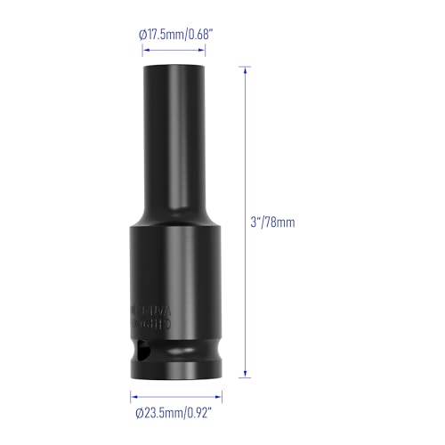 Image of 1 /2 inch Inch Drive by 12mm Deep Impact Socket, Heat-Treated CR-V Steel 3 Inch Length, 6-Point Metric Sizes