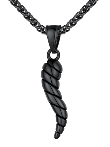 U7 Italian Horn Necklace Stainless Steel Spiral Horn Cornicello Necklaces for Men Women