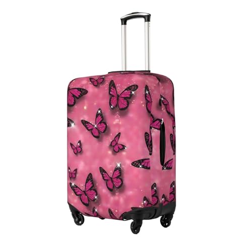 Glittering Pink Butterfly Print Luggage Cover Elasticated Suitcase Covers TSA Approved Stylish Scratch Washable Resistant Case Protector for Kids and Adults2