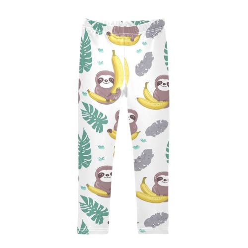 Wusikd Cute Sloths Girls' Leggings Toddler Doodles Banana Leaves Kids Yoga Pants Dance Active Tights 4T